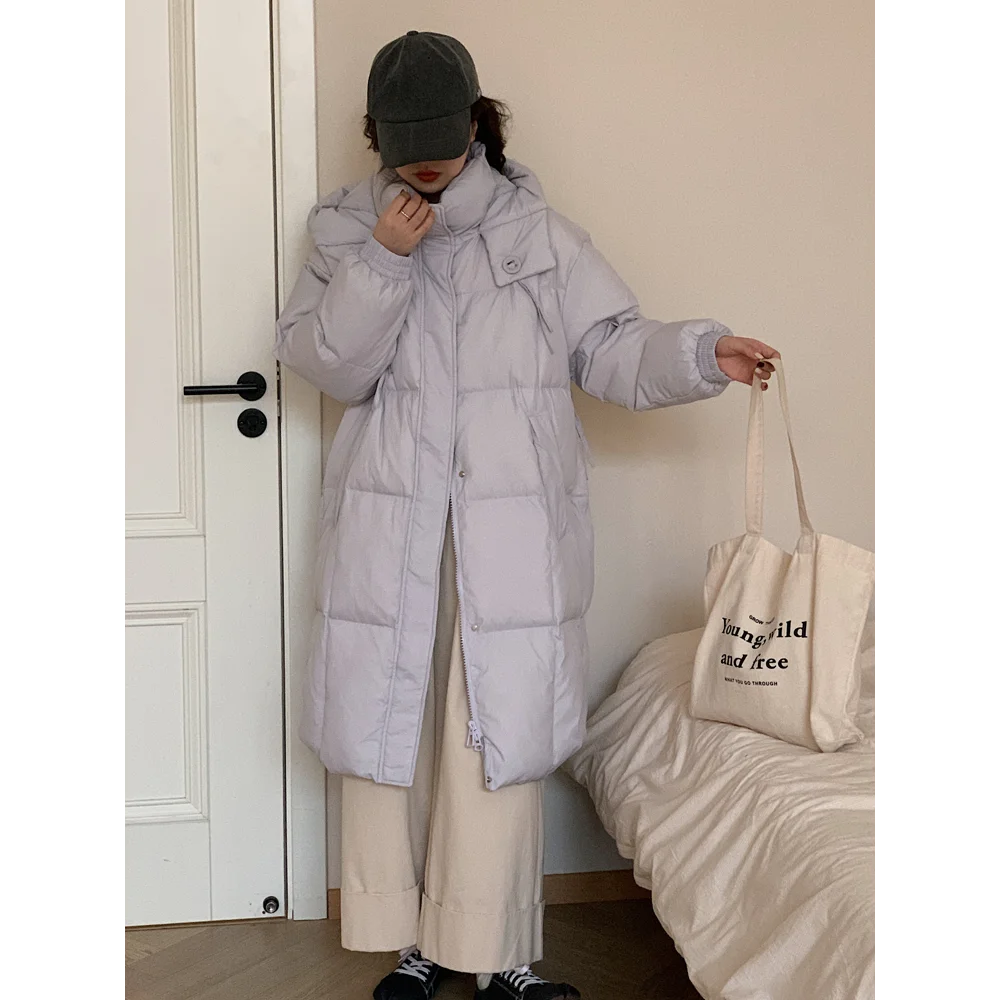 Женский длинный белый утиный пуховик корейская милая женская одежда утепленный