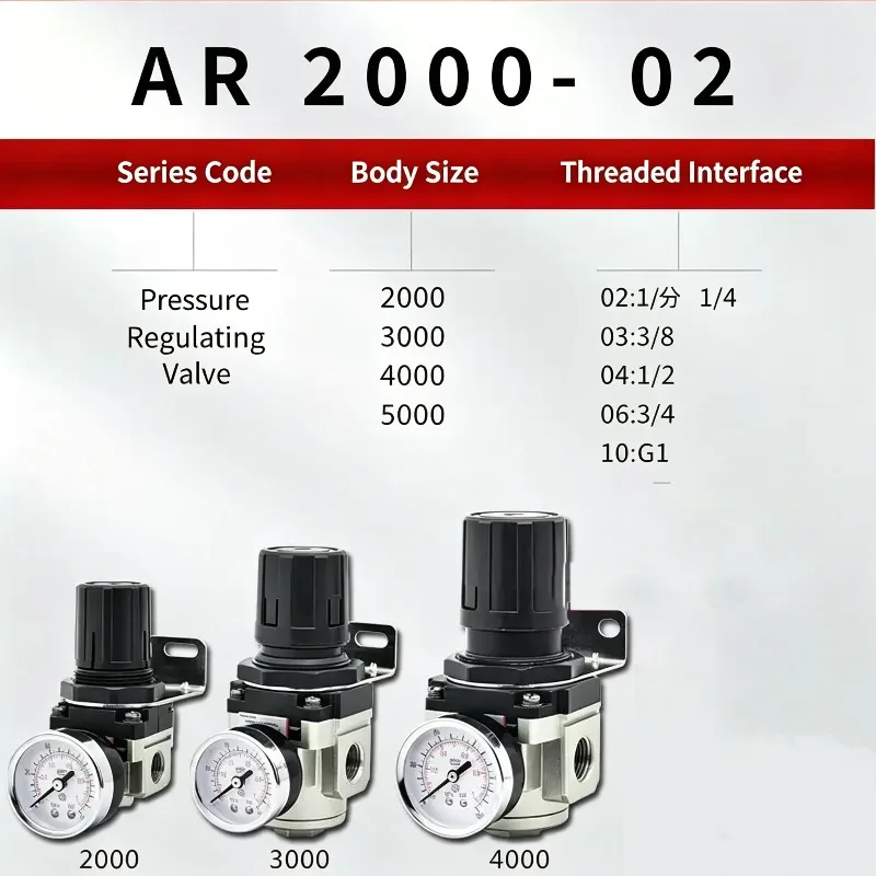 Фото Регулятор давления воздуха AR2000 AR3000 G1/4'' 6мм 8мм 10мм 12мм для компрессора с фитингами №4