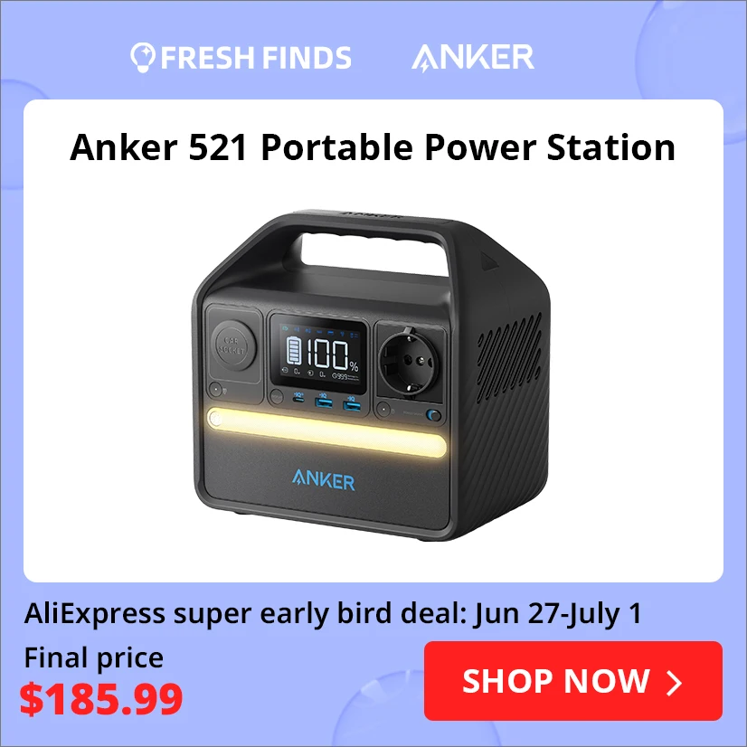 

Anker 521 Portable Outdoor Power Station, Power Bank Generator, Battery Inverter, LED Lighting, Camping, 256 Wh, 200 W