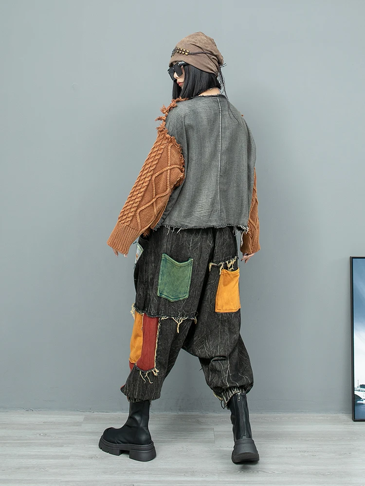 Женский модный костюм индивидуальный Состаренный шерстяной джинсовый свитер с