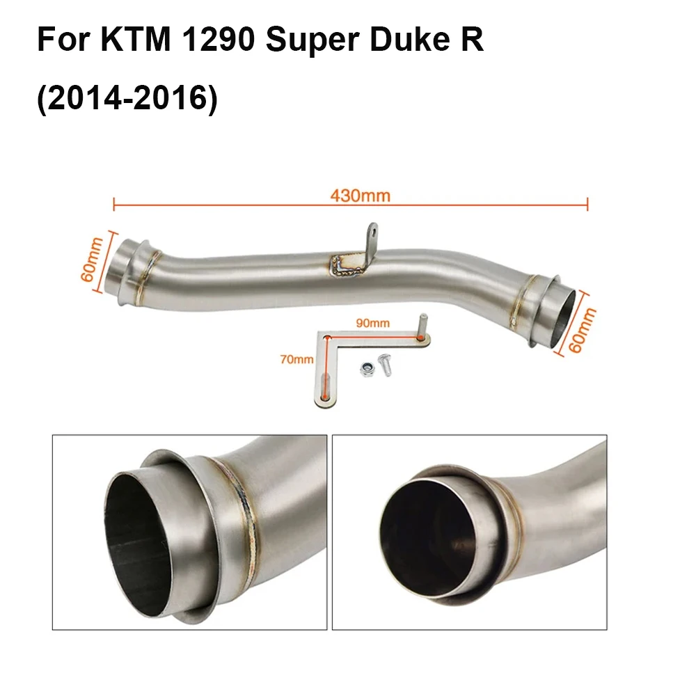 Фото Для мотоцикла KTM 1290 Super Duke R 2014-2016 годов выпуска, модифицированная выхлопная средняя труба из нержавеющей стали, соединительная трубка, аксессуары. №1