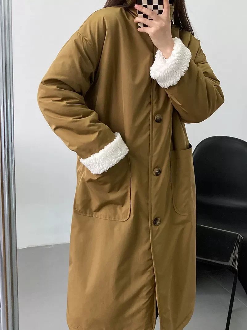 Coats Woman Winter 2021 Long Cotton Jackets Buttons Parkas Women Elegant Pockets Women Straight Loose Coat Female Ladies