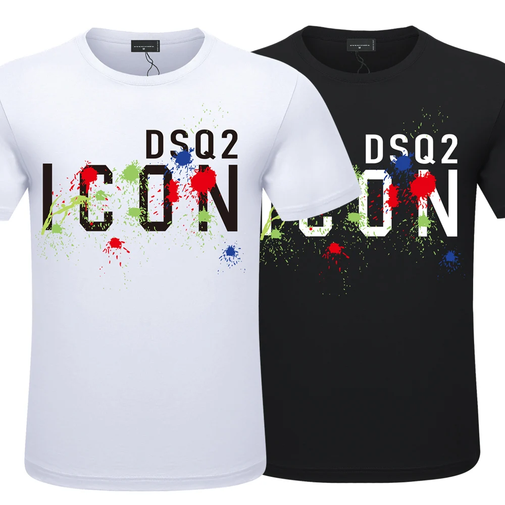 

DSQ2 ICON Casual Fashion Cotton Classic Letter Print Couple Unisex DSQ ICON Street Fashion Crew Neck T-Shirt Boyfriend Gif D931