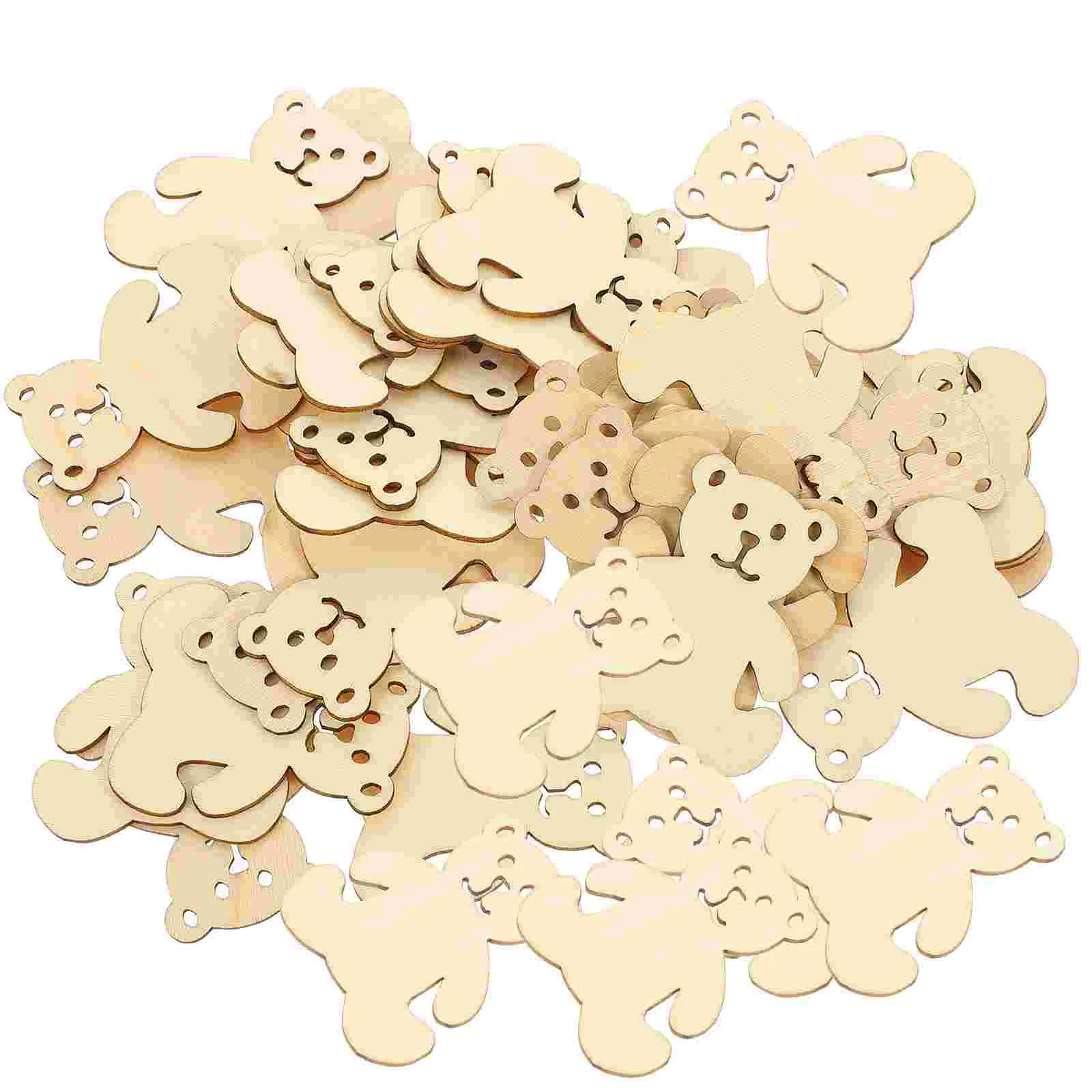 

40 Pcs Crafts DIY Bear Cutouts Wooden Shaped Hanging Ornaments Tags Holes Sawdust