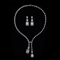 simple full 5a cubic zirconia bridal wedding necklace earring setwomen and girls party jewelry accessories