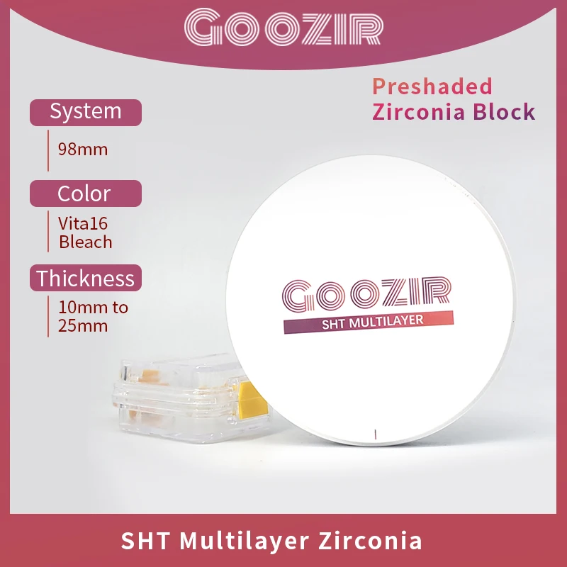 GOOZIR 98mm D1 SHT Multicapa Presombreado Zirconio Espacios En Blanco Para Material Dental Compatible Open CAD CAM