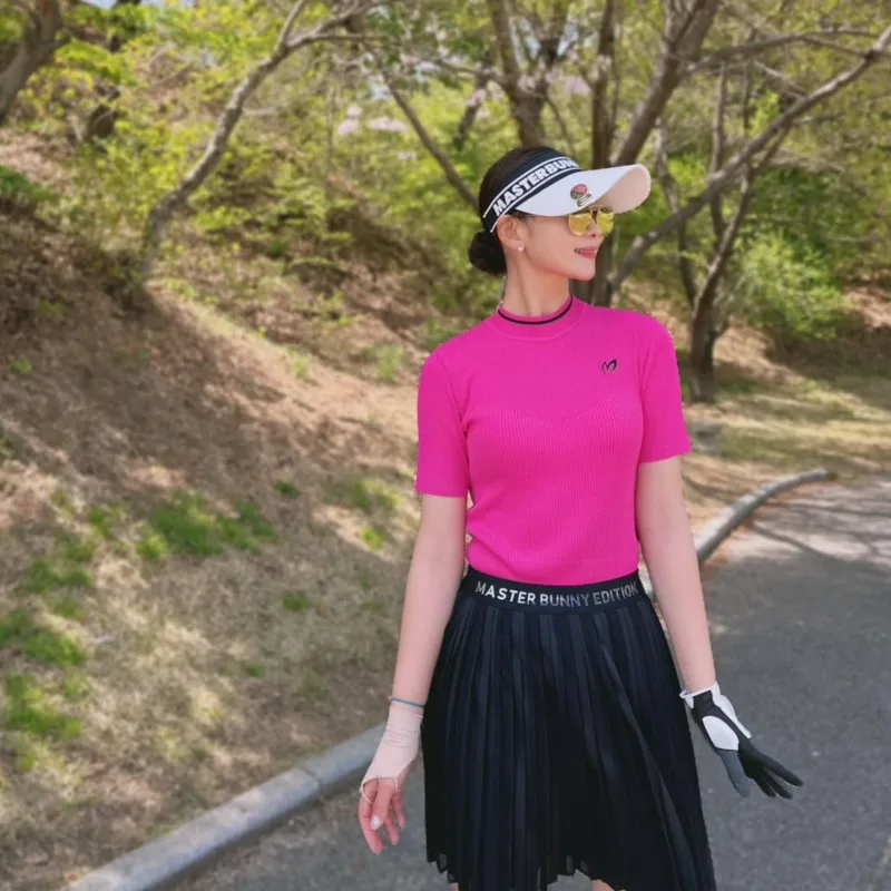  Women's Mock Neck Ribbed Knit Scallop Short Sleeve T Shirt Tops