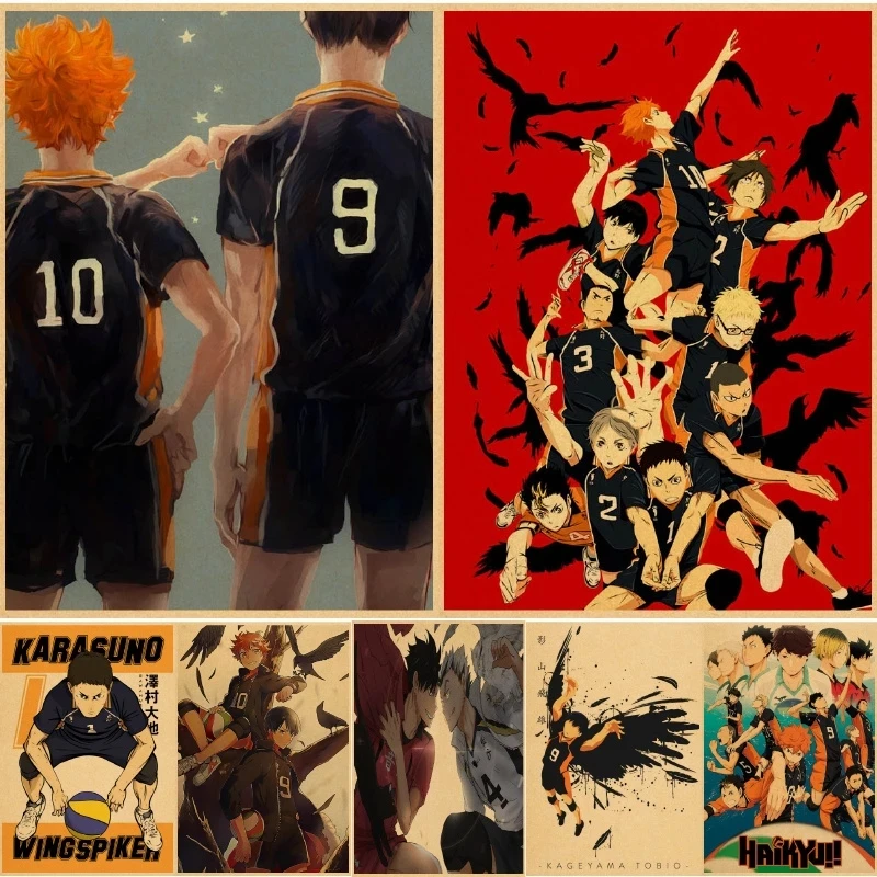 

Haikyuu Poster Classic Wall Artwork Paintings Japanese Anime Mural Printed Vintage Pictures Living Room Decorative Kraft Paper