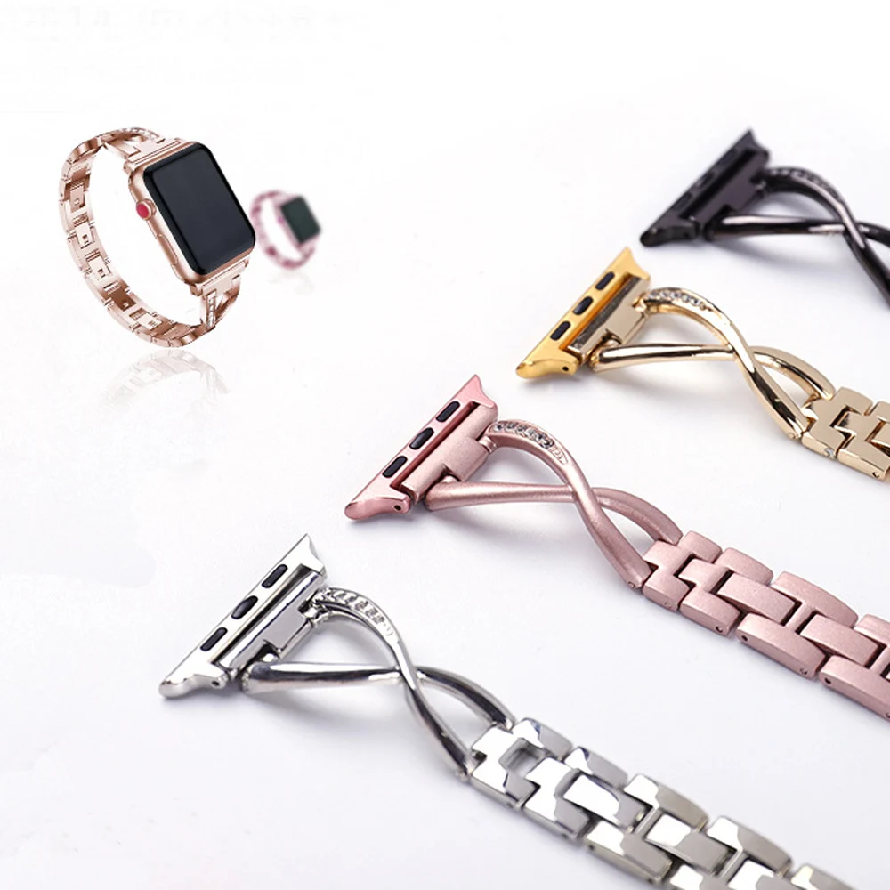 

38/42mm 40/44mm 41/45mm 49mm Metal Rhinestone Inlay Watch Strap for Apple Watch 1/2/3/4/5/6/7/8/SE/Ultra