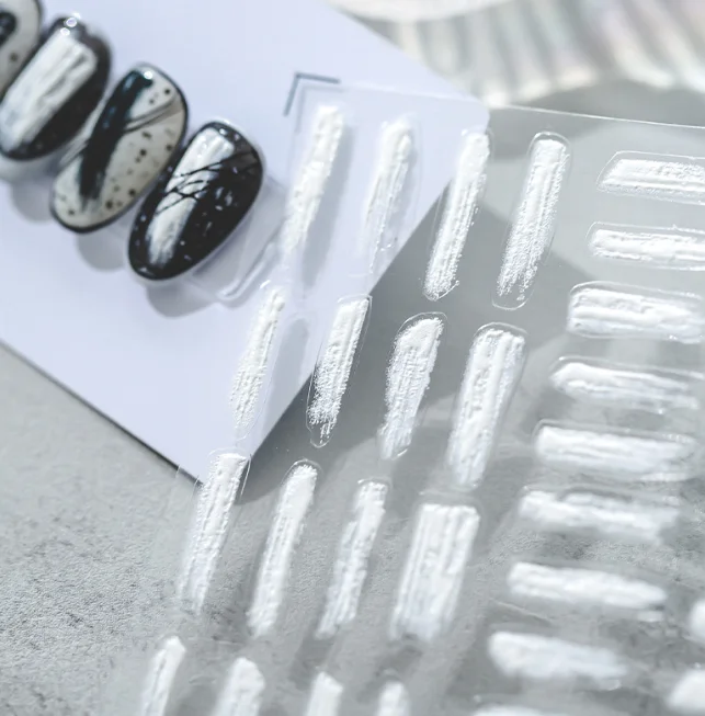 

5D Acrylic Engraved Ink White Black Line Design Self-Adhesive Nail Sticker Decals DIY Slider For Manicuring Nail Art Decoration