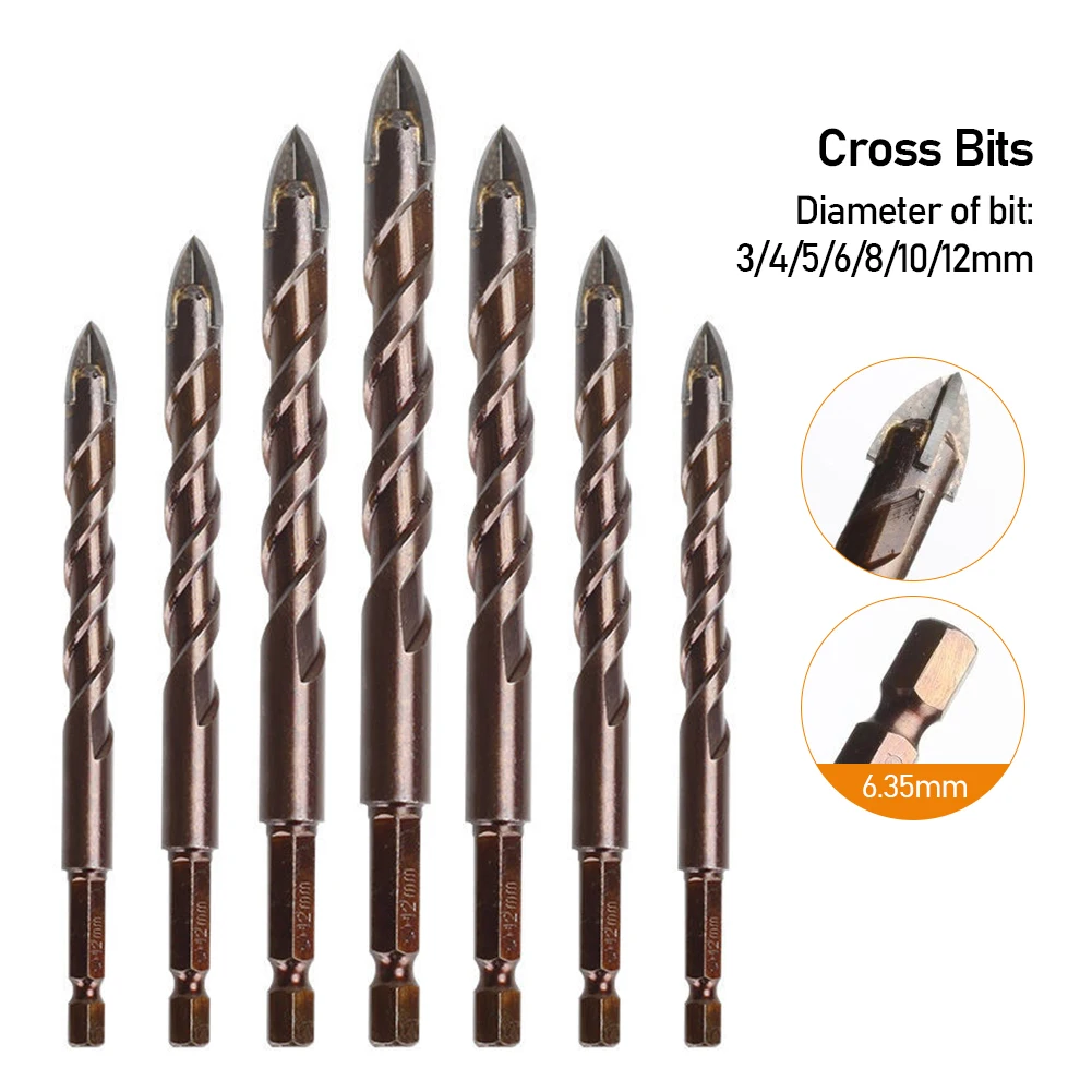 

4 to 7PCS 3-12mm Cross Hex Tile Drill Bits Set for Glass Ceramic Concrete Hole Opener Brick Hard Alloy Triangle Bit Tool Kit