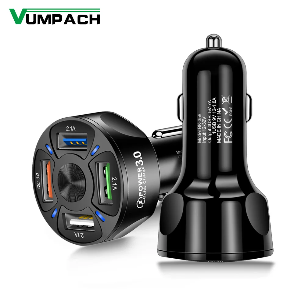 Vumpach 4 порта USB автомобильная зарядка 48 Вт Быстрая 7A мини для iPhone 11 Xiaomi Huawei Зарядка
