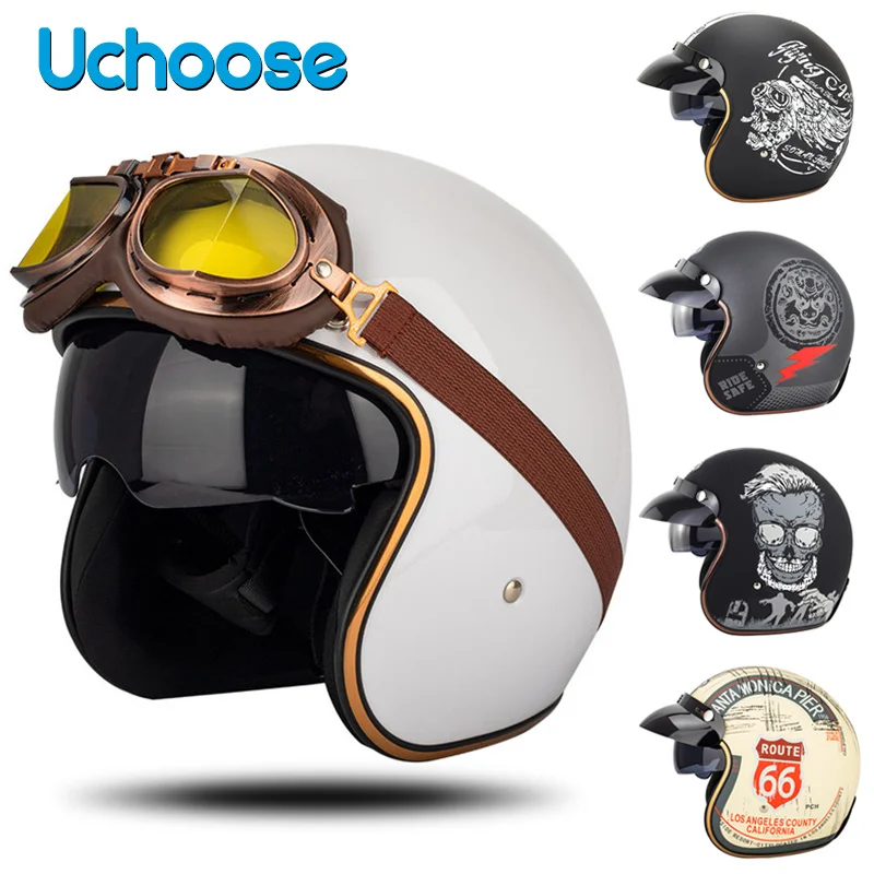 2022 New Motorcycle Helmet Chopper Retro Casco  Vintage Open Face Old School Casque Moto Cacapete Dot S M L XL XX Free Shipping