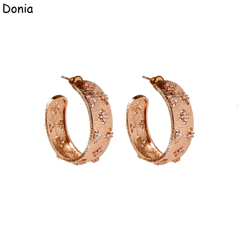 Donia Jewelry New Fashion Brushed Four-Leaf Flower Full Diamond Pure Copper Micro-Inlaid AAA Zircon Earrings Ladies Luxury