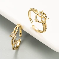 fashion gold color metal white zircon butterfly owl open ring punk vintage adjustable ring for women party jewelry