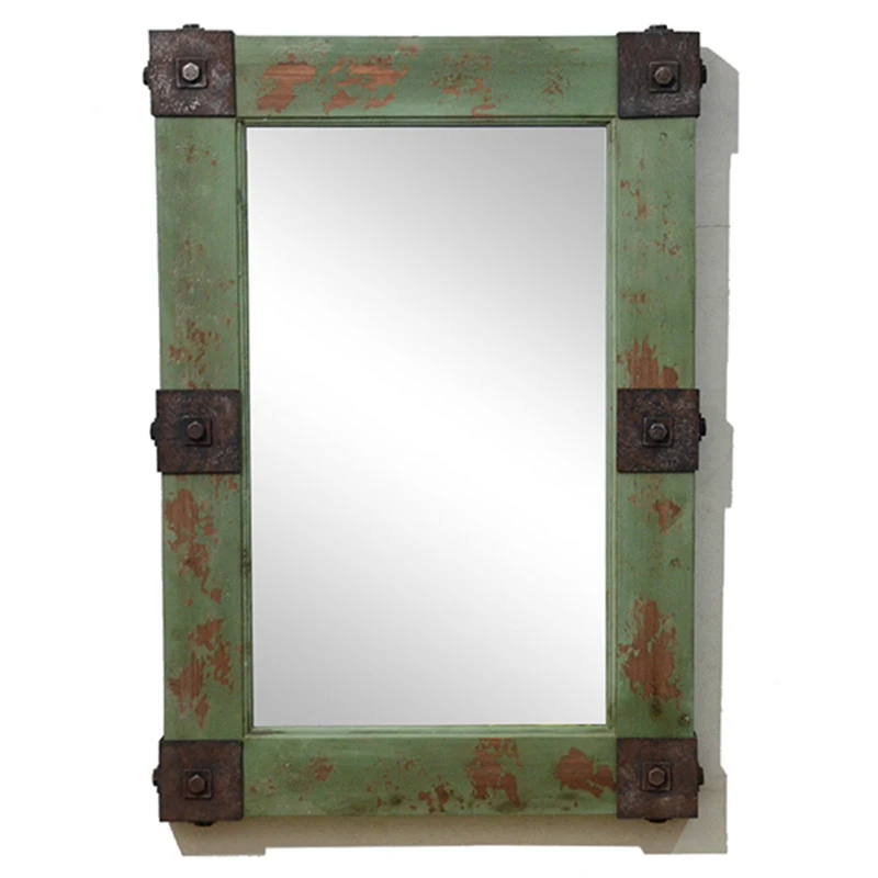 

Industrial Style Wooden Antique Distressed Dressing Mirror Bathroom Makeup Western Restaurant Decorative Hanging Mirror