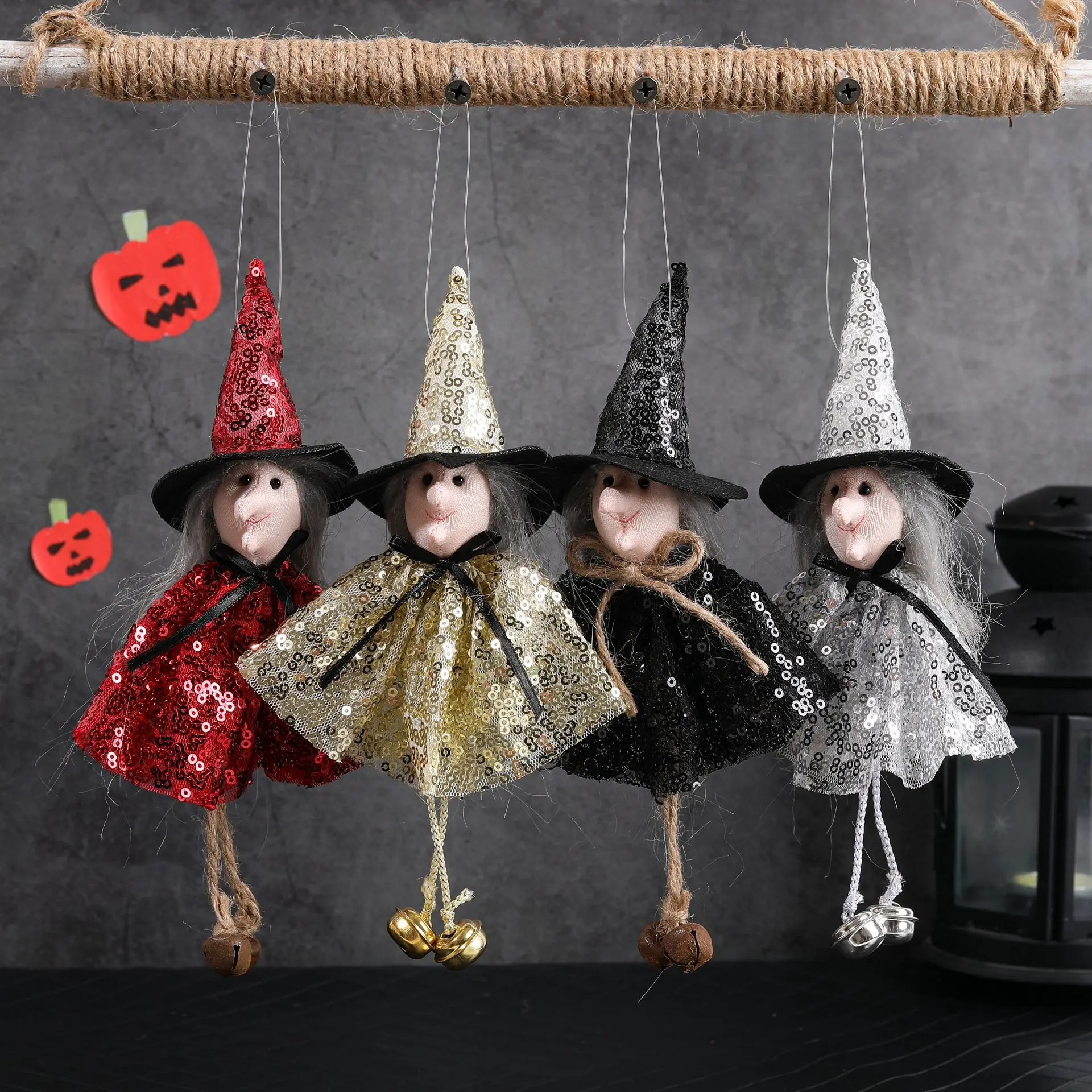 

Halloween Decorations Sequin Witch Doll Hanging Pendants Ghost Festival Trick or Treat Kids Favor Gifts Haunted House Ornament