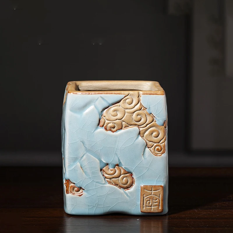 Корейский ледяной треснутый глазурь керамический высокий цветочный горшок