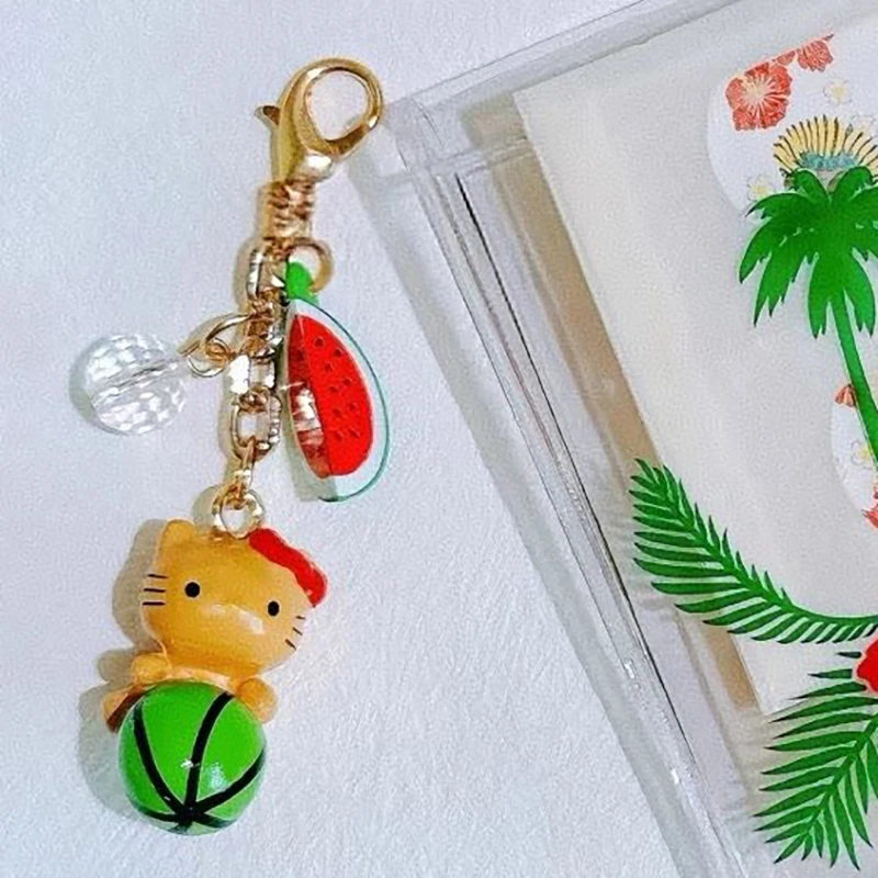 Kawaii Sanrio Hello Kitty брелок из мультфильма черная кожа КТ арбуз цепь для телефона
