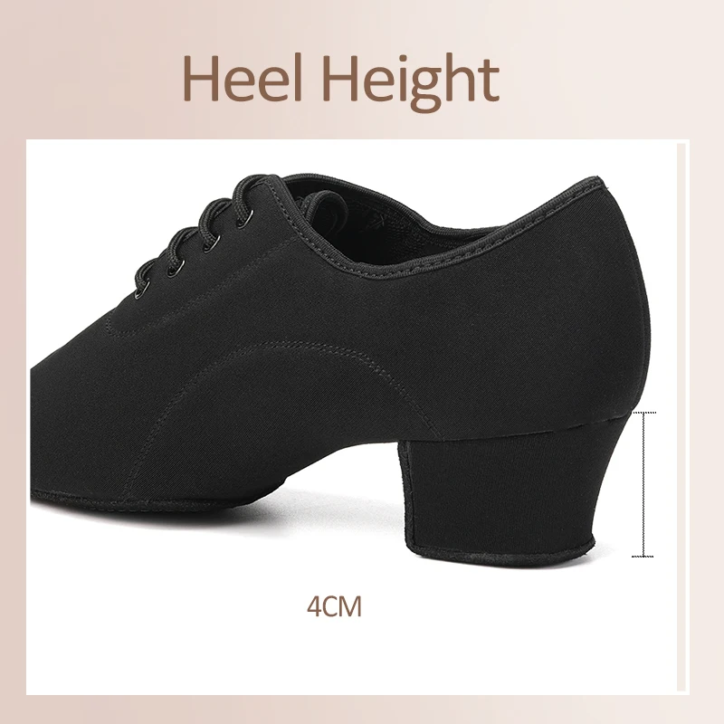 HROYL Men's Latin Dance Shoes Split Sole Jazz Ballroom Shoes for Dancing Man Stretch Cloth Heel Height 4CM Dance Sneakers