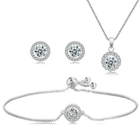 new exquisite white color round cubic zircon necklace bracelet earring set for women luxury quality jewelry birthday party gifts