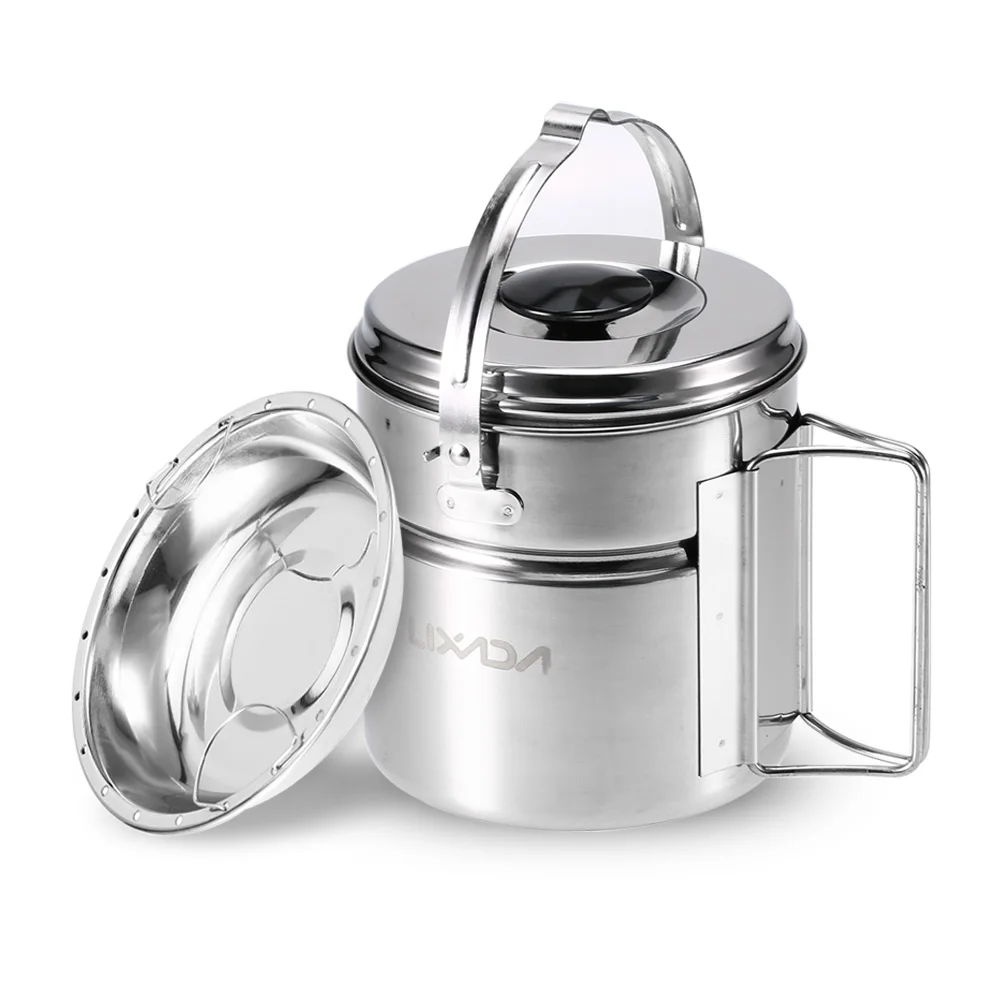 

Lixada Stainless Steel Camping Pot Cookware Outdoor Hiking Camping Cooking Tableware Picnic Set with Internal Steaming Dish
