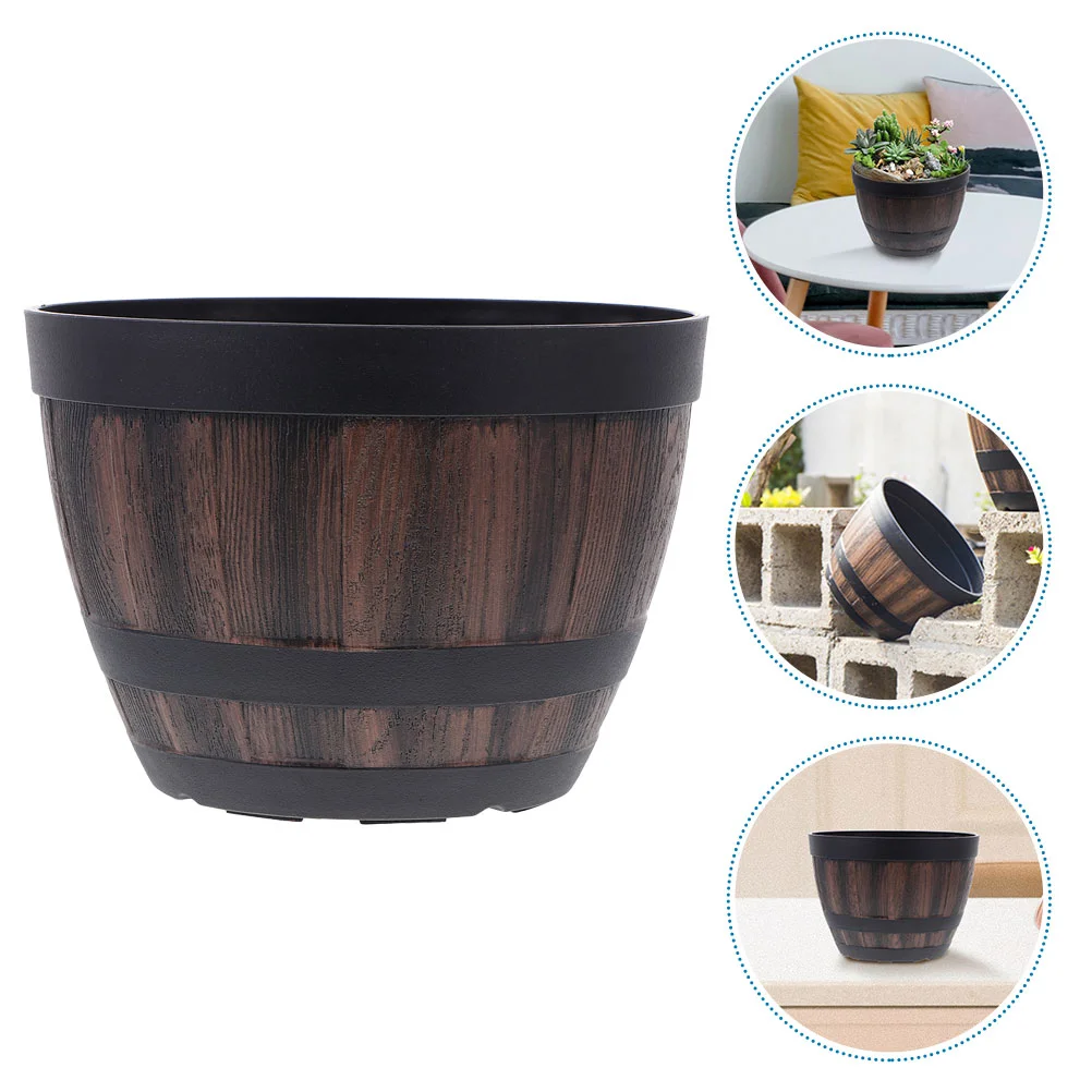 

Planter Outdoor Flowerpot Decorative Retro Wooden Creative Plastic Bonsai Storage Bucket Imitation Barrel Planting
