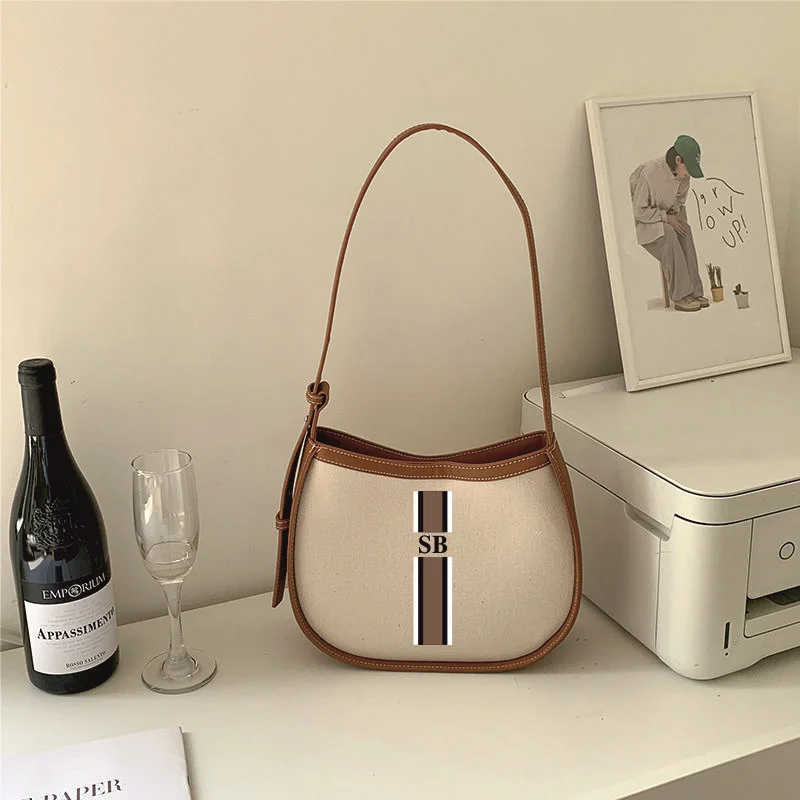 Customize Striped Monogram Mini Shoulder Tote Bag, Women's Handbag, custom Hand Bag, Canvas Bag, Gifts For her, tote handbag