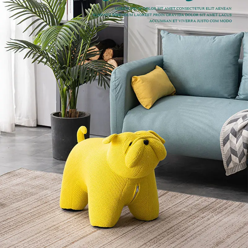 

Children's Shaggy Dog Stool Cartoon Knitting Low Stool Shoe Pier Animal Shape Shoe Changing Stool Sofa Chair Solid Wood Pine