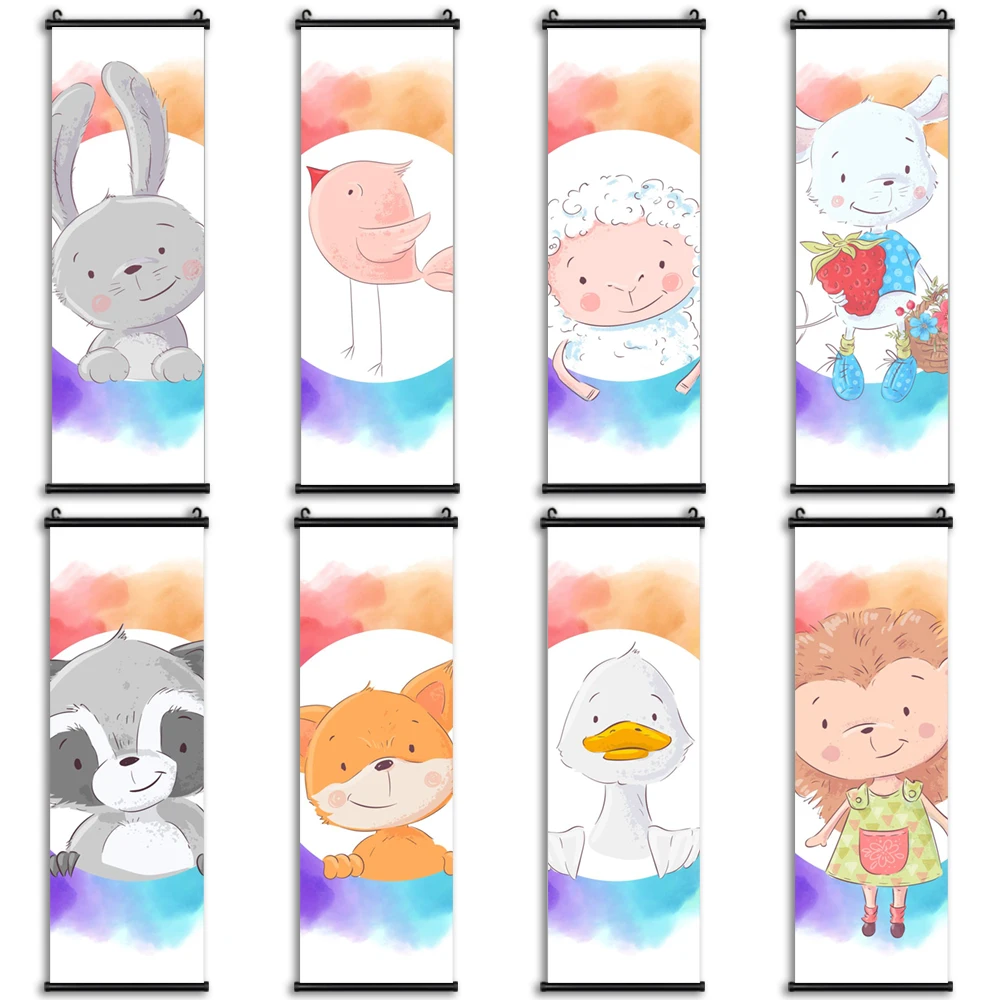 

Hanging Scrolls Kawaii Wall Art Picture Animal Poster Canvas Cartoon Painting Mural Modular Living Room Home Decoration Cuadros