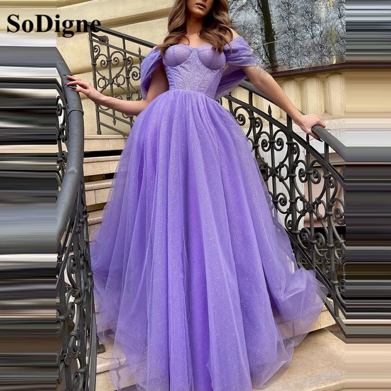 

SoDigne Dubai Glitter Off The Shoulder Evening Celebrity Dresses A Line Women Corset Prom Party Gowns Saudi Arabia Dress