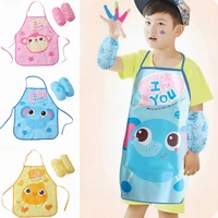 creative 4 colors children junior chef drawing waterproof animals family outings supplies apron and sleeve set