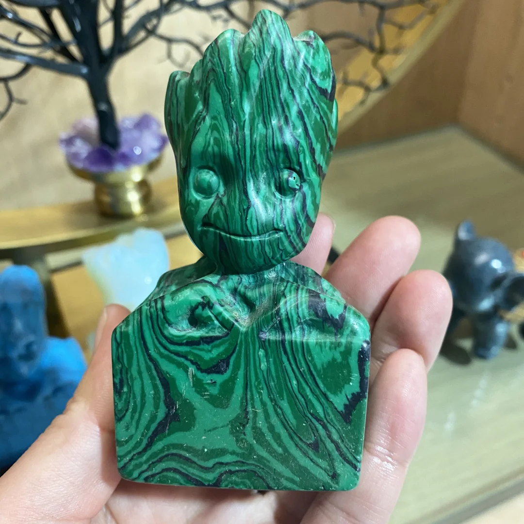 

1PC Synthetic Malachite Opal Stone Healing Crystal Hand Carving Groot Tree Gift Reiki Ornamen Home Furnishing