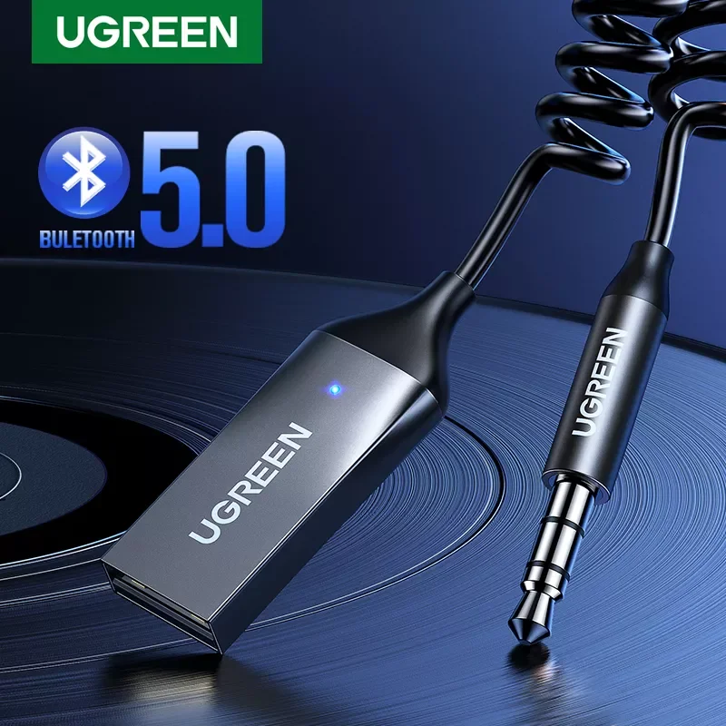 

UGREEN Bluetooth 5.0 Handsfree Adapter Wireless Bluetooth Receiver 3.5mm AUX Music Navigation Streaming Microphone for Calls Car