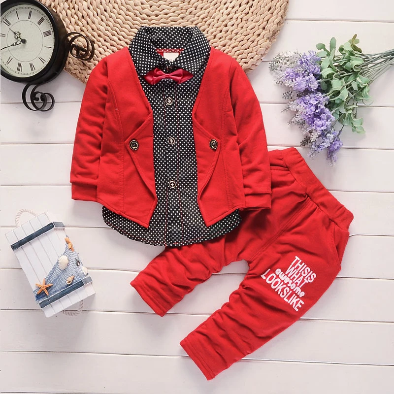 

Children's Button Letter Bow Clothing Set Bebe Jacket + Pants 2 Sets of Spring and Autumn Casual Clothing Sets Baby Boy