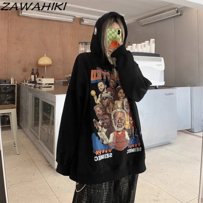 

Zawхитки, корейская мода, хип-хоп, уличная одежда, осень-зима, свободные толстовки, свитшот, Женский шикарный топ с принтом и надписью