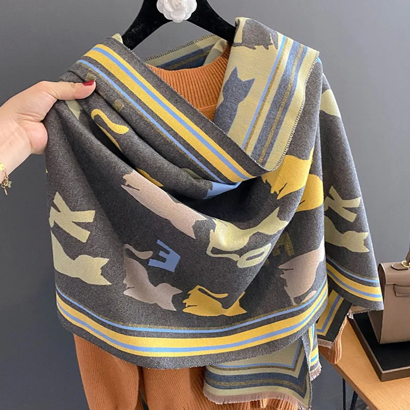 

Роскошный брендовый дизайнерский зимний шарф, женский кашемировый теплый кашемировый шарф, шарф, двусторонняя утолщенная мягкая шаль, упаковка