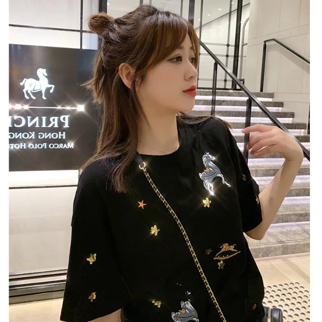 

2022new T Shirt Women Loose Summer T-shirtNew Arrinal Fashion women T-shirt Printesd Appliques