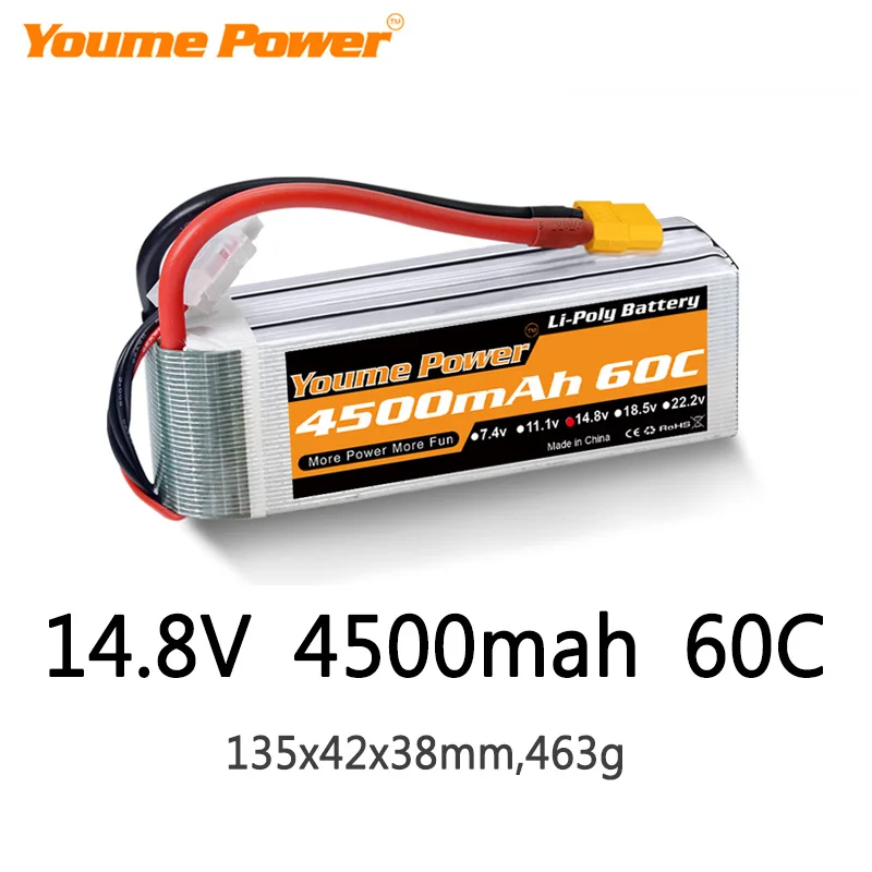 Youme 4S Lipo батарея 14 8 V 4500mah 50C XT60 T TRX XT90 XT150 EC3 EC5 для RC вертолет Самолет Лодка