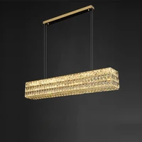 led dimmable rectangular golden crystal chandelier lighting hanging lamps lustre suspension luminaire lampen for kitchen island