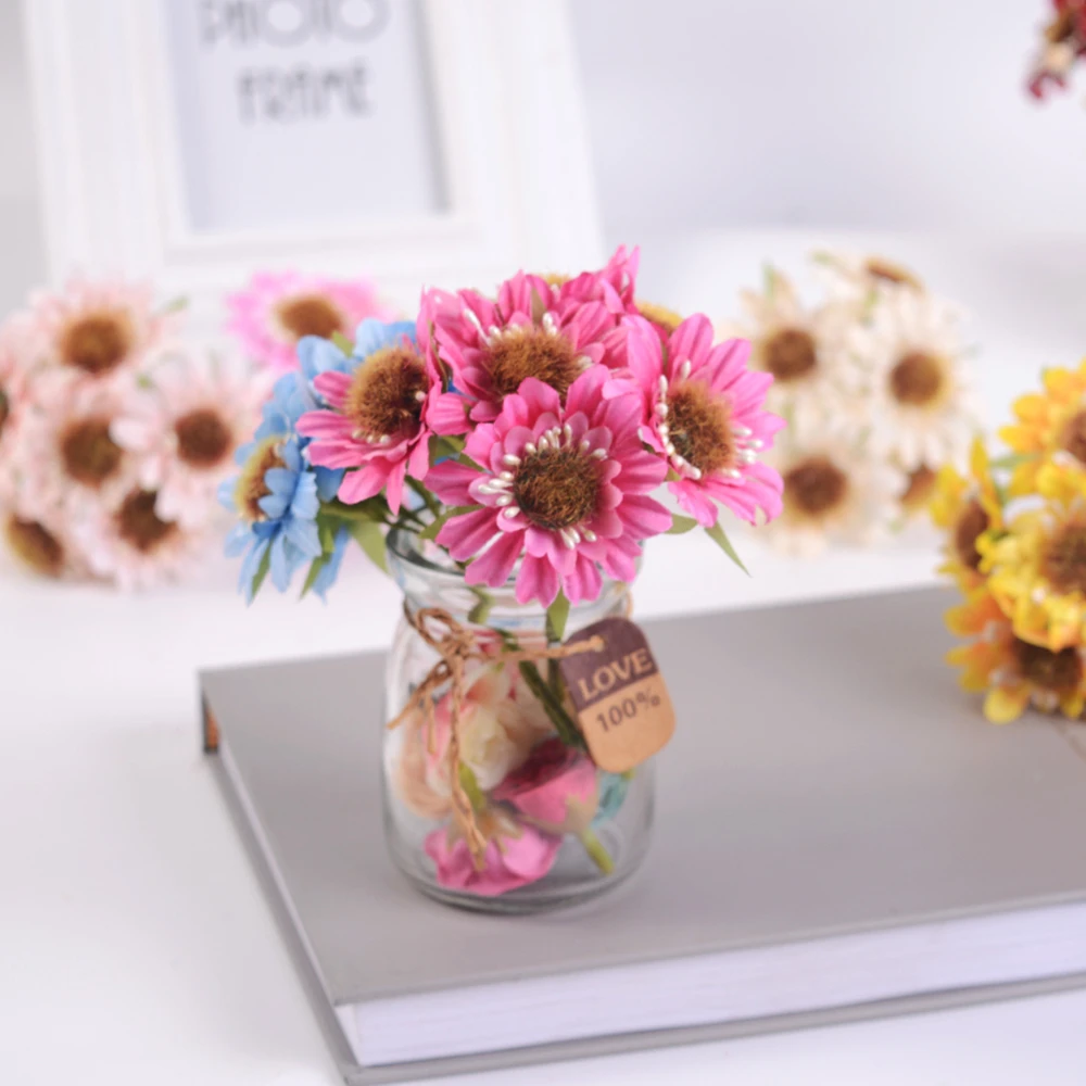 

6 pcs / pack 5cm high-grade imitation Gerbera silk cloth bouquet small daisy handle flower DIY home decoration multi colors