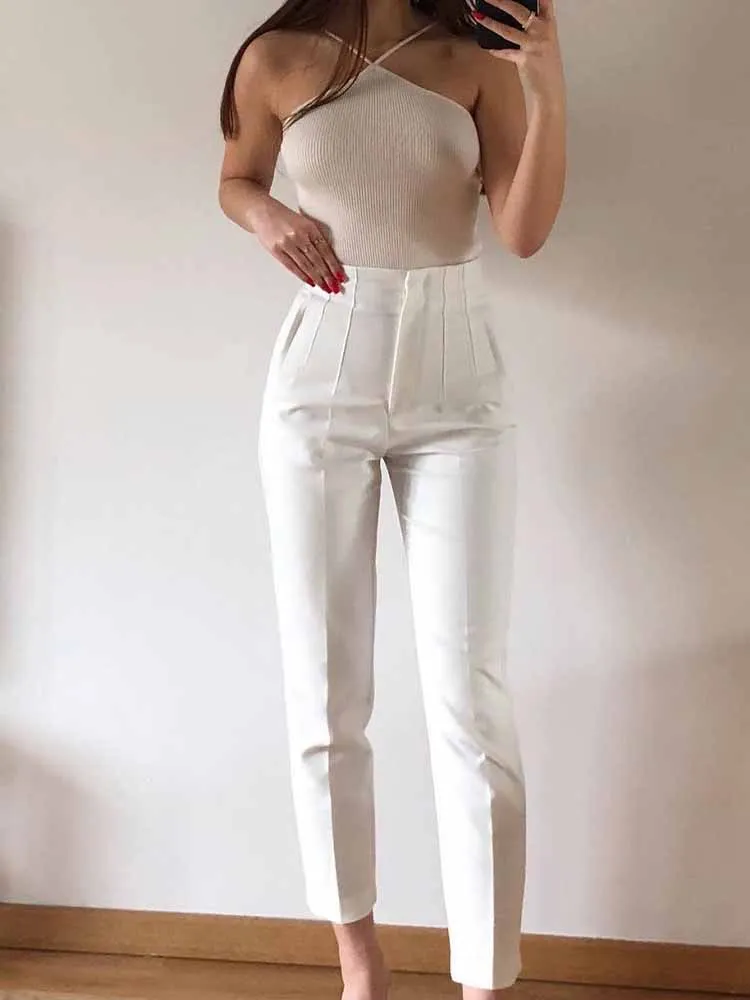 ZBZA Woman Pants 2023 Chic Fashion Office Wear TRAF Pants For Women Vintage High Waist Zipper Fly Female Ankle Trousers Mujer images - 6