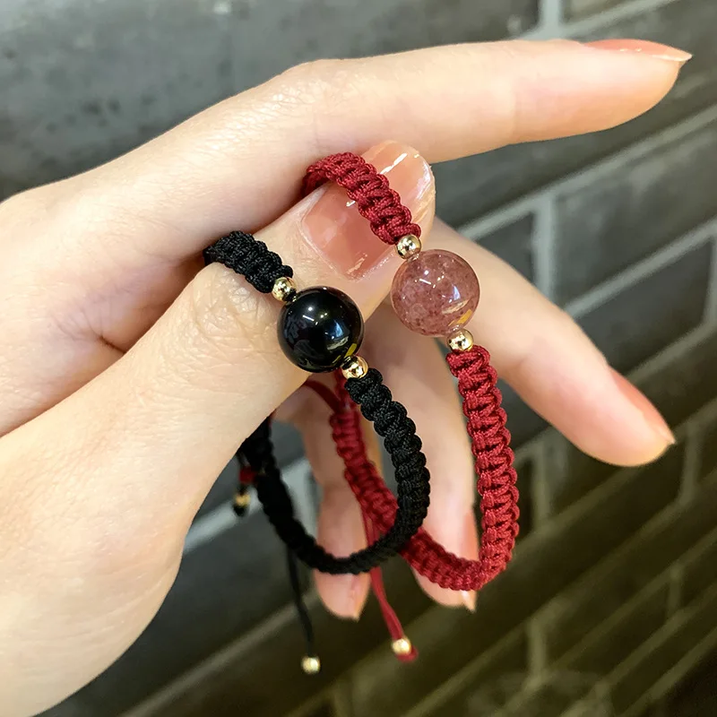 Lucky Stone Rope Couple Bracelets Black Red Hand Woven Charm Bracelet Fashion Women Jewelry Wedding Accessories Teen Girls Gift