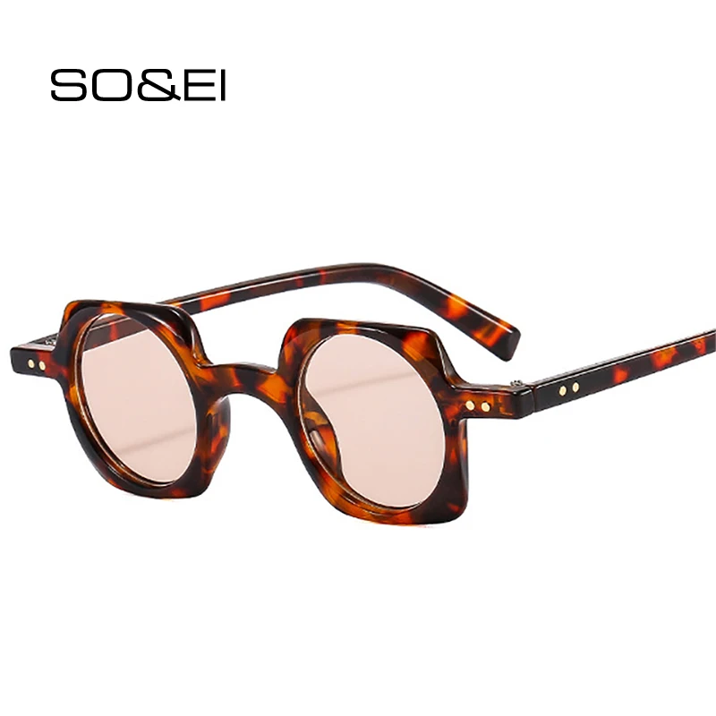 

SO&EI Ins Popular Fashion Small Square Women Sunglasses Retro Punk Men Shades UV400 Round Clear Ocean Lens Rivets Sun Glasses