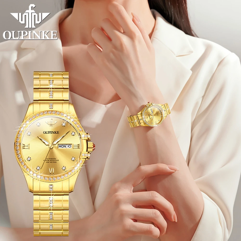 OUPINKE 3195 роскошные золотые женские часы с бриллиантами автоматические