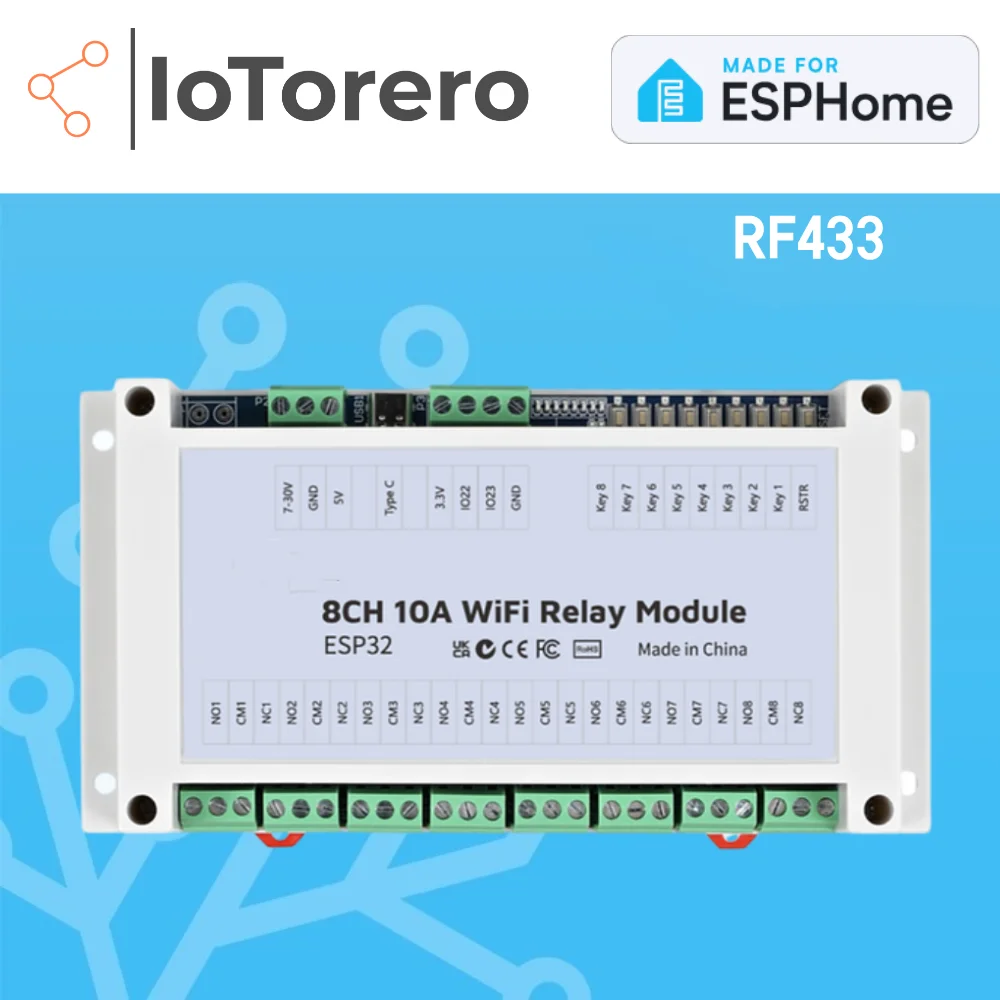 IoTorero, сделанный для 8-канального релейного модуля ESPHome с самоблокировкой, работает с домашним помощником