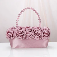 sweety girl underarm bag elegant rose decoration evening bag women exquisite cheongsam dress handbag beaded handle bags xa260h