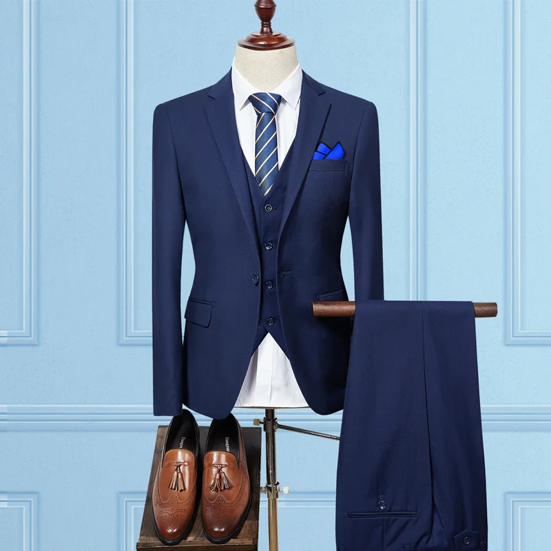 Jacket Pant Vest / 2022 Fashion Men Business Suits Three Piece Sets / Male Wedding Dress Suit Blazers Coat Trousers Waistcoat