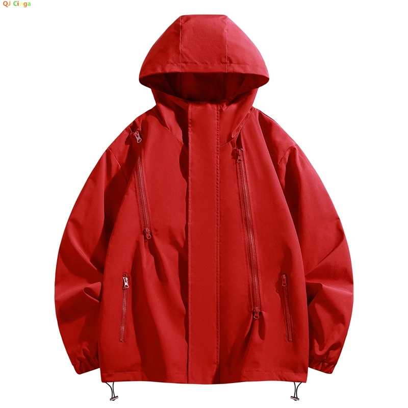 Мужская красная куртка с капюшоном повседневная водонепроницаемая зеленая