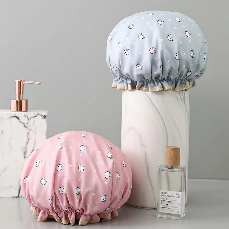 

New Double Layer Shower Cap Waterproof Bathing Head Cover Household Female Summer Bathing Cap Hair Cover Kitchen Anti Oil Smoke